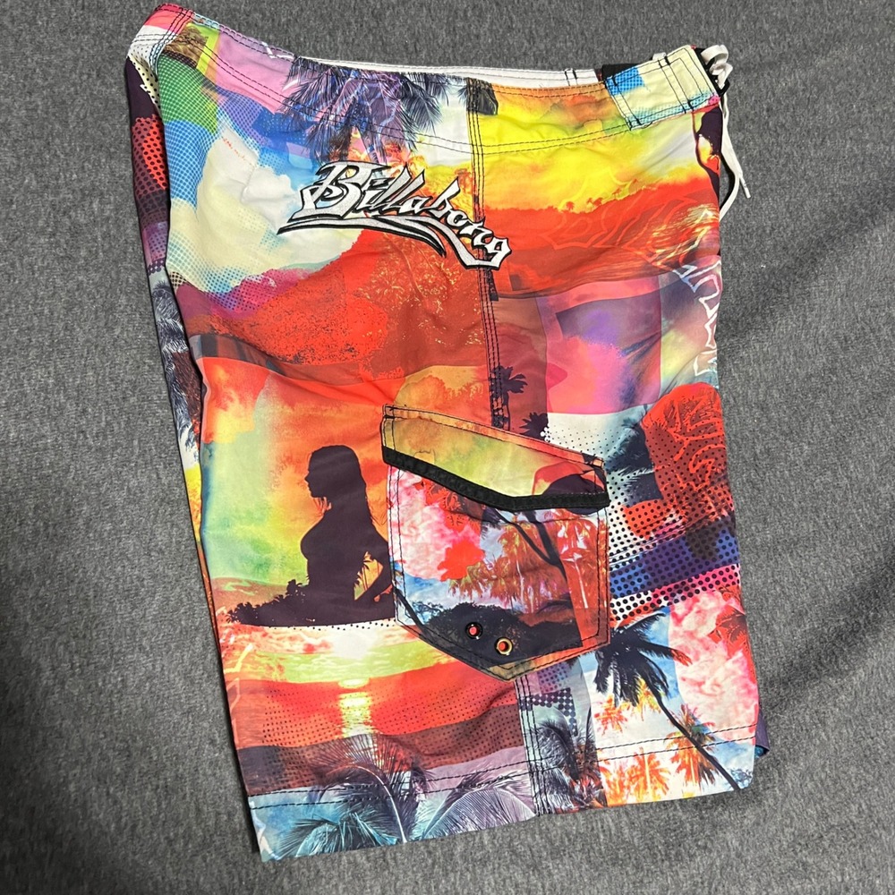 Billabong Mens Board Shorts Size 33 Multi Color Collage Print M117APOL Cargo